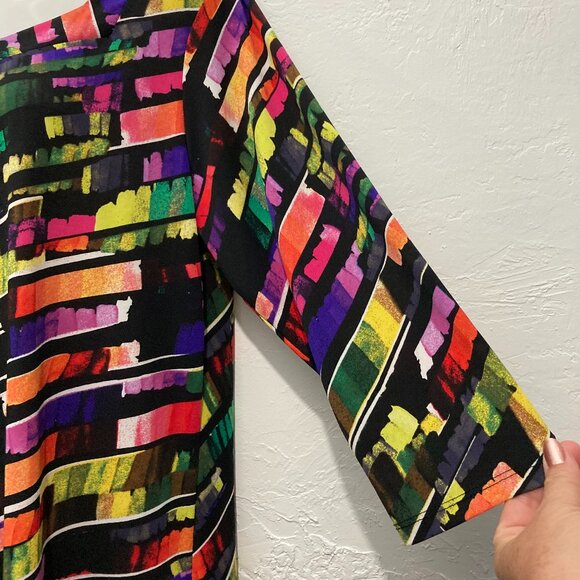 Fashque Studio Top Tunic Stretch Pullover Abstract Black Vibrant Cross back XL - Picture 9 of 10